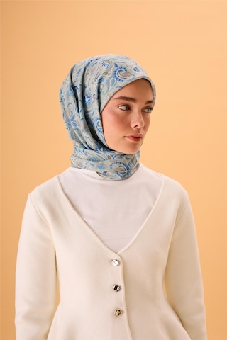 Silk Home İnce Pamuk Soft Eşarp Su Yeşili-gök Mavi Desenli Kaymaz Dokulu Tok Duruşlu 90x90 Çok Renkli