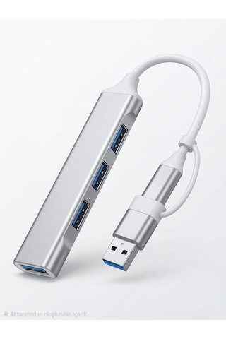 Usb 3.0 Hub, 4 Portlu Alüminyum Usb Çoklayıcı, Çift Giriş