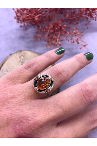 Nsa Gümüş Kehribar Taşlı Gümüş Yüzük 925 Ayar - 217295150