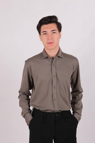 Twın Lıon Twin Lıon 408 Slimfit Örme Düz Gömlek Haki