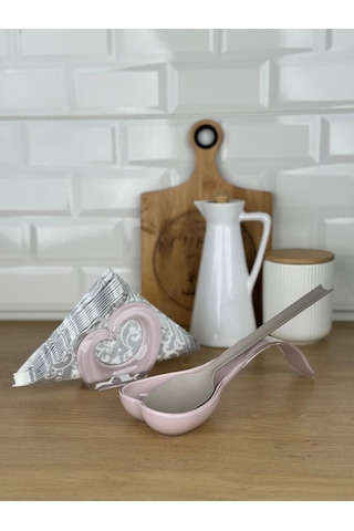 Okyanus Home Çift Baskı Kepçe Kaşık Altlığı Ve Peçetelik Pembe Pembe