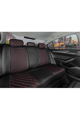 Toyota Land Crusier Lüks Deri Ve Kumaş Detaylı Premium 5li Oto Koltuk Kılıfı Siyah Kırmızı 1.sınıf