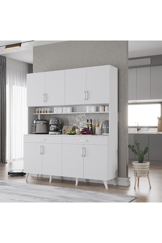 Denze Kahve Köşesi Çok Amaçlı Dolap Kiler Mutfak Dolabı Beyaz 160cm Beyaz