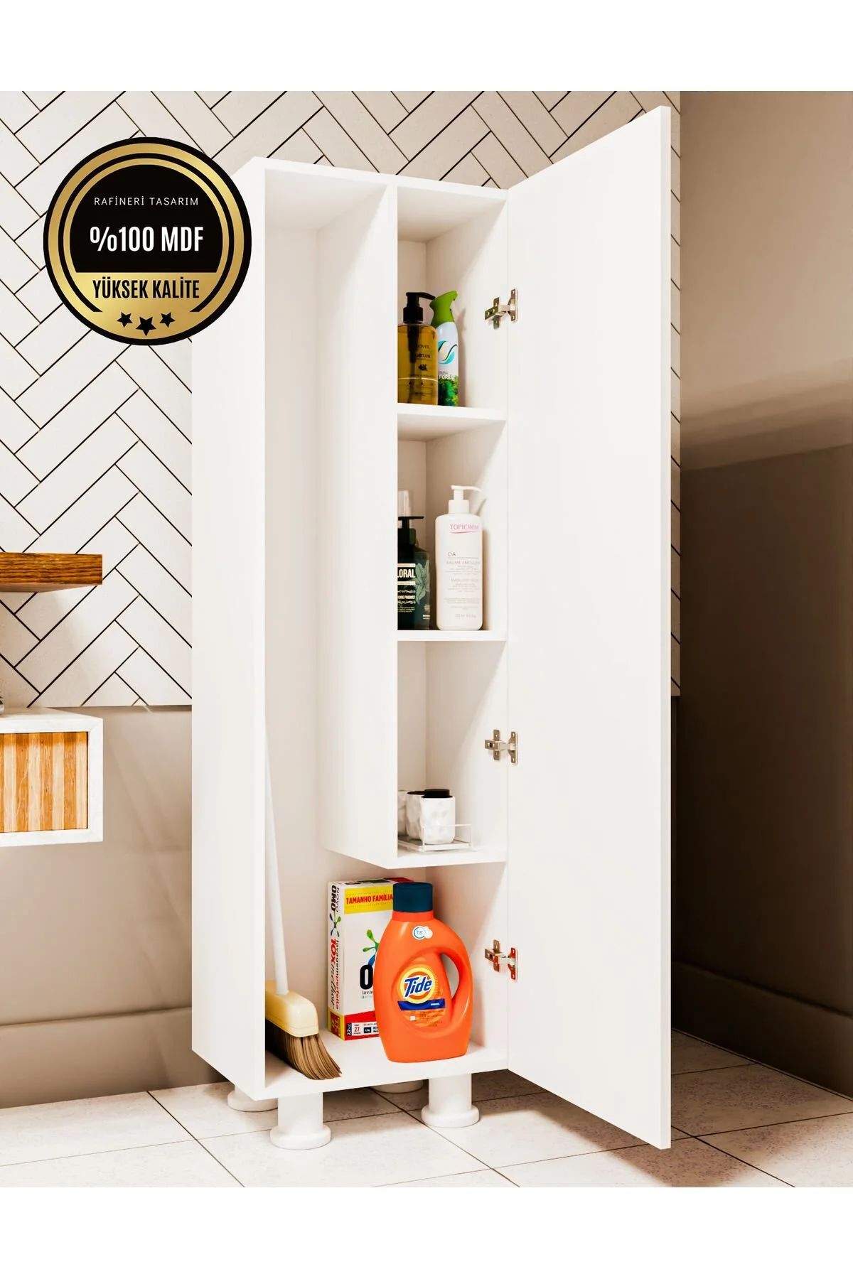 Elox Banyo Dolabı Raflı,balkon Dolabı,mutfak Dolabı Çok Amaçlı Dolap Beyaz