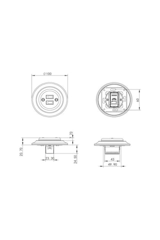 Sıva Altı Porselen Retro Usb Priz 2 Li Set Beyaz