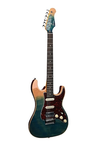 Guson Superstrat Hss Elektro Gitar Quilted Blue Burst