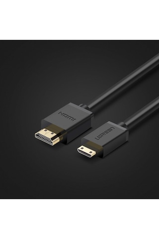 Ugreen Mini HDMI to HDMI 4K Görüntü ve Ses Aktarım Kablosu 30 AWG Altın Kaplama Konnektör 1.5 Metre Siyah 11167