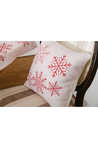 Kartanesi Baskılı Kumaş Beje Kırmızı Kırlent Kılıfı 45x45 Cm Ikili -1437 45 x 45
