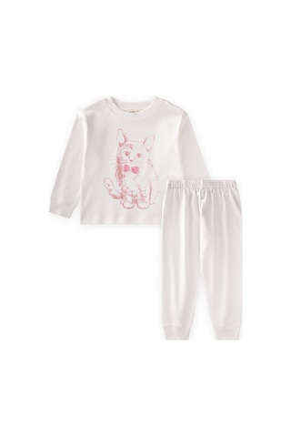 Cigit Kedi Baskılı Pijama Takım 2-8 Yaş Ekru Ekru