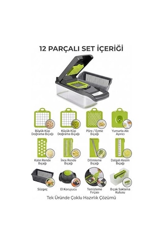 Fb-105 Çok Fonksiyonlu Doğrayıcı 12 Parçalı Sebze Doğrayıcı, Rende, Dilimleyici Ve Süzgeç Seti Çok Renkli