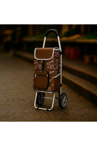 Pazar Arabası Metal Tekerlekli Pazar Arabası Kahverengi