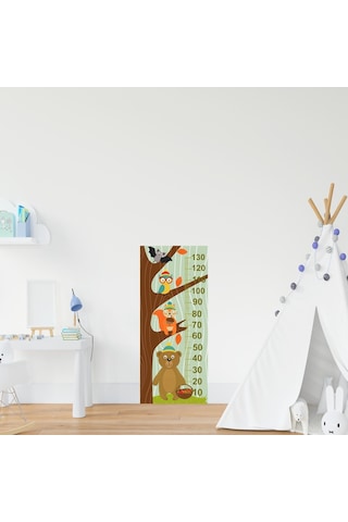 Çocuk Odası Bebek Odası Boy Ölçer Boy Cetveli Sticker Ağaçta Hayv