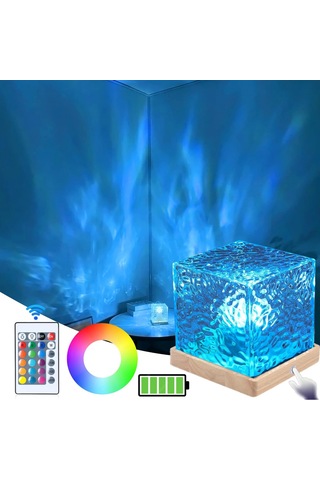 Hymark Kristal Kuzey Işıkları Okyanus Dalgası 16 Renk Projektör Dahili Pil Gece Lambası Kumandalı Dokunmatik Çok Renkli