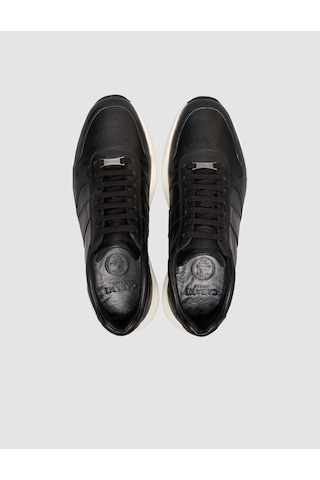 Cabani %100 Hakiki Deri Dokulu Siyah Napa Bağcıklı Erkek Sneaker Siyah