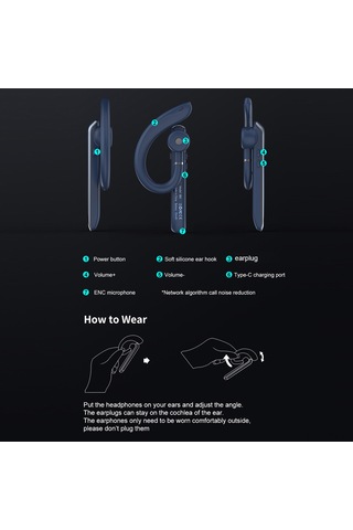 Yaozixa Mavi Bt 5.2 Tek Kulaklık - Enc Gürültü Engelleme, 180 Döner,免提 Konuşma, Hi-fi Ses, Ergonomik Tasarım