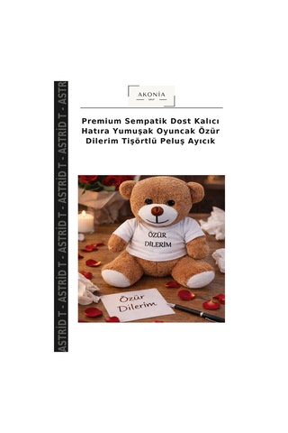 Premium Sempatik Dost Kalıcı Hatıra Yumuşak Oyuncak Özür Dilerim Tişörtlü Peluş Ayıcık Çok Renkli