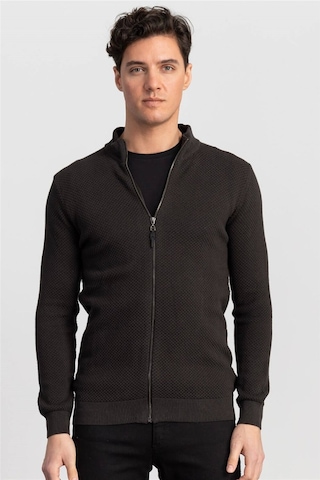 Tudors Erkek Standart Fit Normal Kesim Desenli Yarım Balıkçı Yaka Fermuarlı Gri Hırka-20333 Gri