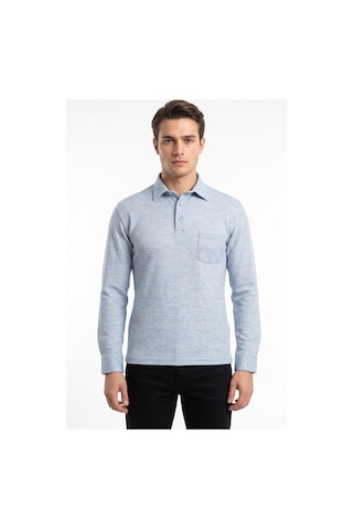 Çizgi Triko Erkek Gömlek Yaka Cepli Klasik Kalıp Sweatshirt 5304 Bgl-st05540 Mavi
