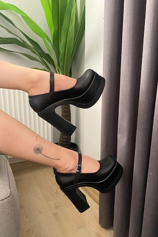Preshley Kadın Napoli Siyah Tek Baretli 12 Cm Platform Topuklu Ayakkabı Siyah