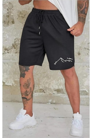 Benroma Dağ Baskılı Unisex Şort Siyah