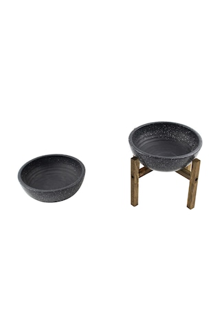Bitki Tasarımı Ev Dekorasyon Siyah Granit Aranjman Sunumluk Toprak Saksı Ayaksız Ve 4 Ayaklı İkili Set 20 Cm Çap