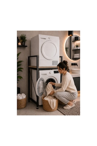 Lifos Çam/siyah Raflı Çamaşır Makinesi Dolabı Kurutma Makinesi Dolabı Metal Banyo Dolabı