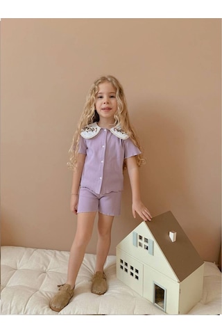 My Kids Wear Nakışlı Bebe Yaka Kız Çocuk Takım Mor