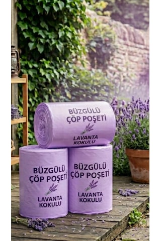50 Adet Lavanta Kokulu Büzgülü Büyük Boy Çöp Torbası 65x70