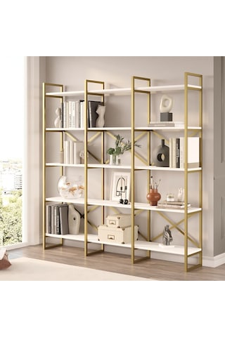 Atlantis 175cm Gold Metal Kitaplık 5 Raflı Geniş 3 Bölme Beyaz Atl6-w Beyaz