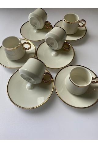 Tr-2425 Porselen Kahve Takımı Beyaz - Gold