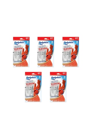 Dolphin Lateks Bulaşık Temizlik Eldiveni Kırmızı M 8-8.5 5'li