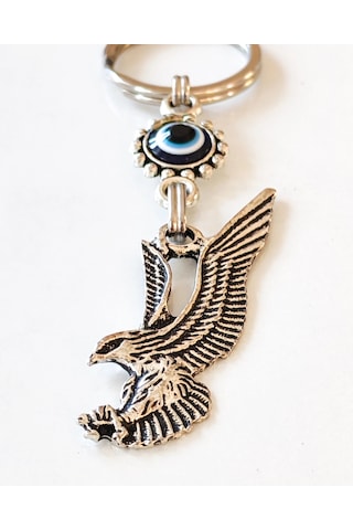 Moncuk Design Nazar Boncuklu Kartal Figürlü Metal Anahtarlık