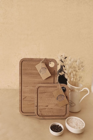 -damlataş Serisi Sunum Ve Kesme Tahtası 2'li Set Ahşap Görünümlü 18 Mm Mdf Kahverengi