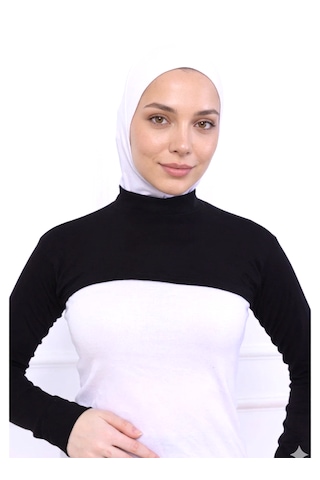 Alivascarf Balıkçı Yaka Boyunluklu Kolluk Siyah - Likralı Dik Yakalı Kadın Body Tesettür Crop Bolero