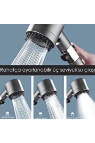 3 Fonksiyonlu Start Stop Tuşlu Filtreli Basınçlı Masaj Etkili Duş Başlığı Antrasit
