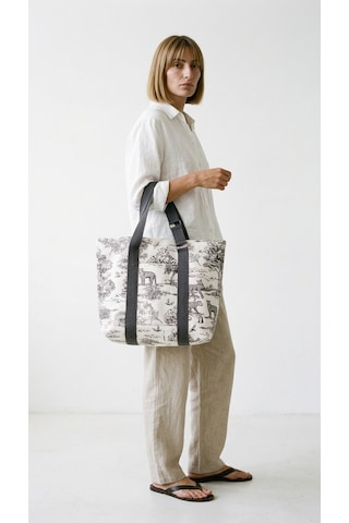 Fabric Craft Bag Plaj Çantası Kadın Omuz Çantası Duck Kumaş İçi Astarlı Mıknatıslı 50x43 Cm Gri