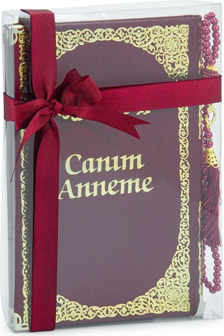 Anneye Hediye Kutulu İnci Tesbihli Ciltli Yasin Kitabı Seti Bordo