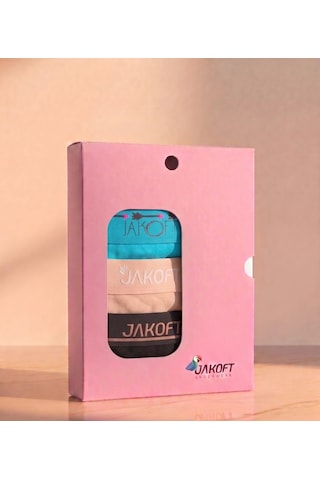 Jakoft Classic Pamuklu Kadın Boxer 3'lü Paket Siyah - Mavi - Ten