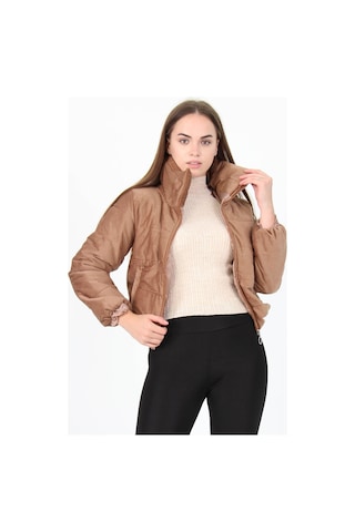 Kadın Yüksek Yaka Cepli Kışlık Kadife Mont Dpnb7154 CAMEL