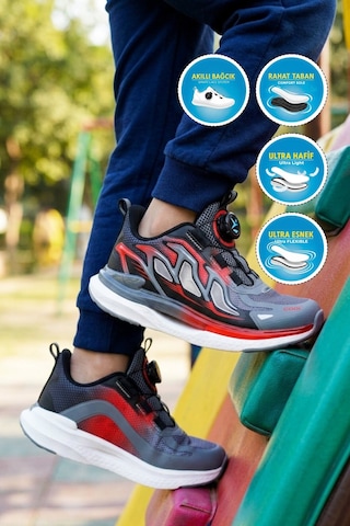 Cool Gri Geniş Kalıp Fileli Hafif Esnek Erkek Çocuk Spor Ayakkabı Zeo F