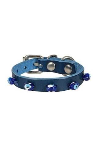 Cattie Gerçek Deriden El Yapımı Boncuklu Kedi Boyun Tasması 1x14-18cm - Royal Blue