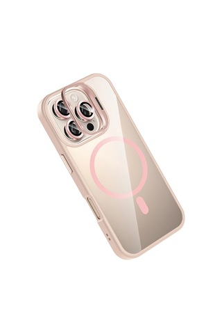 Joko - 421 - Apple iPhone Uyumlu 16 Pro Remim Lensli Magsafe Standlı Kapak - Glblseme - - Pembe
