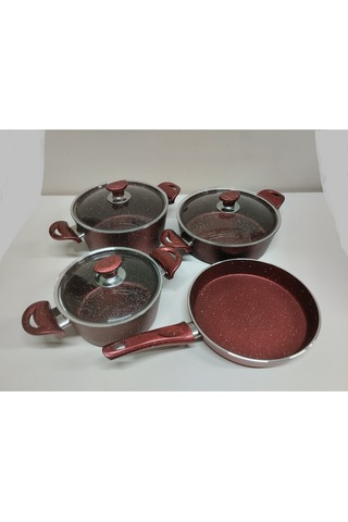 Granit Tencere 4'lü Set Bordo Renk 4 Mm Kalınlık Bordo