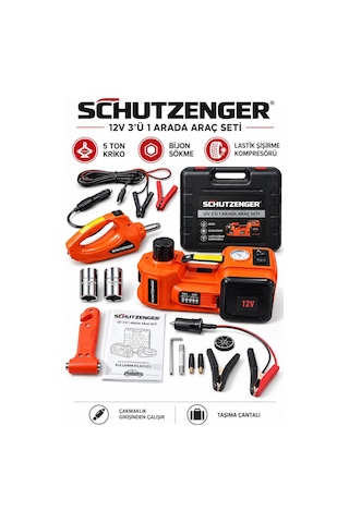 3 Lü Araç Seti 5 Ton Kriko Kompresörlü Ve Somun Sökme Sıkma 2 Anahtarlı 12volt German Çantalı Sp302