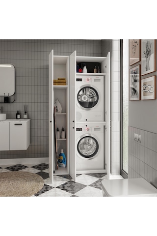 Savana Çamaşır Ve Kurutma Makinası Dolabı + Ek Dolap Beyaz