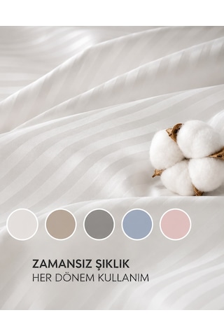 Çift Kişilik Otel Tipi 83 Tel Pamuk Saten Lastikli Çarşaflı Nevresim Takımı Beyaz
