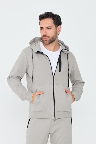 White Stone Bej Kapüşonlu Fermuarlı Erkek Sweatshirt Khaık