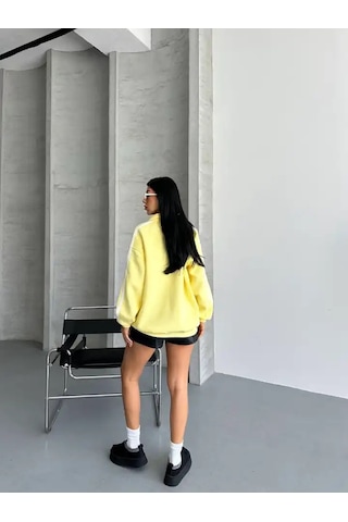 Yarım Fermuarlı Newyork Yazılı Sweat Sarı