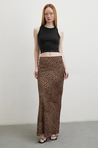 Leopar Desenli Verev Etek Kahve Kahve