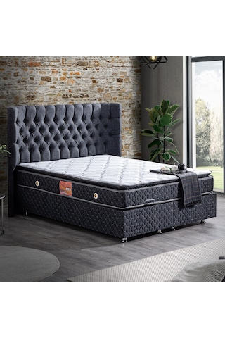 Setaymobilya Baza, Platinium Antrasit Mdf Baza +Başlık + Real Pedli Yatak